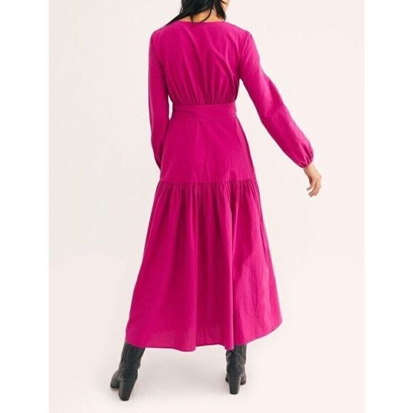 Free People OB1101164 Women's Sz XS Myrtle Magenta Kendra Belted Dress - Picture 12 of 12